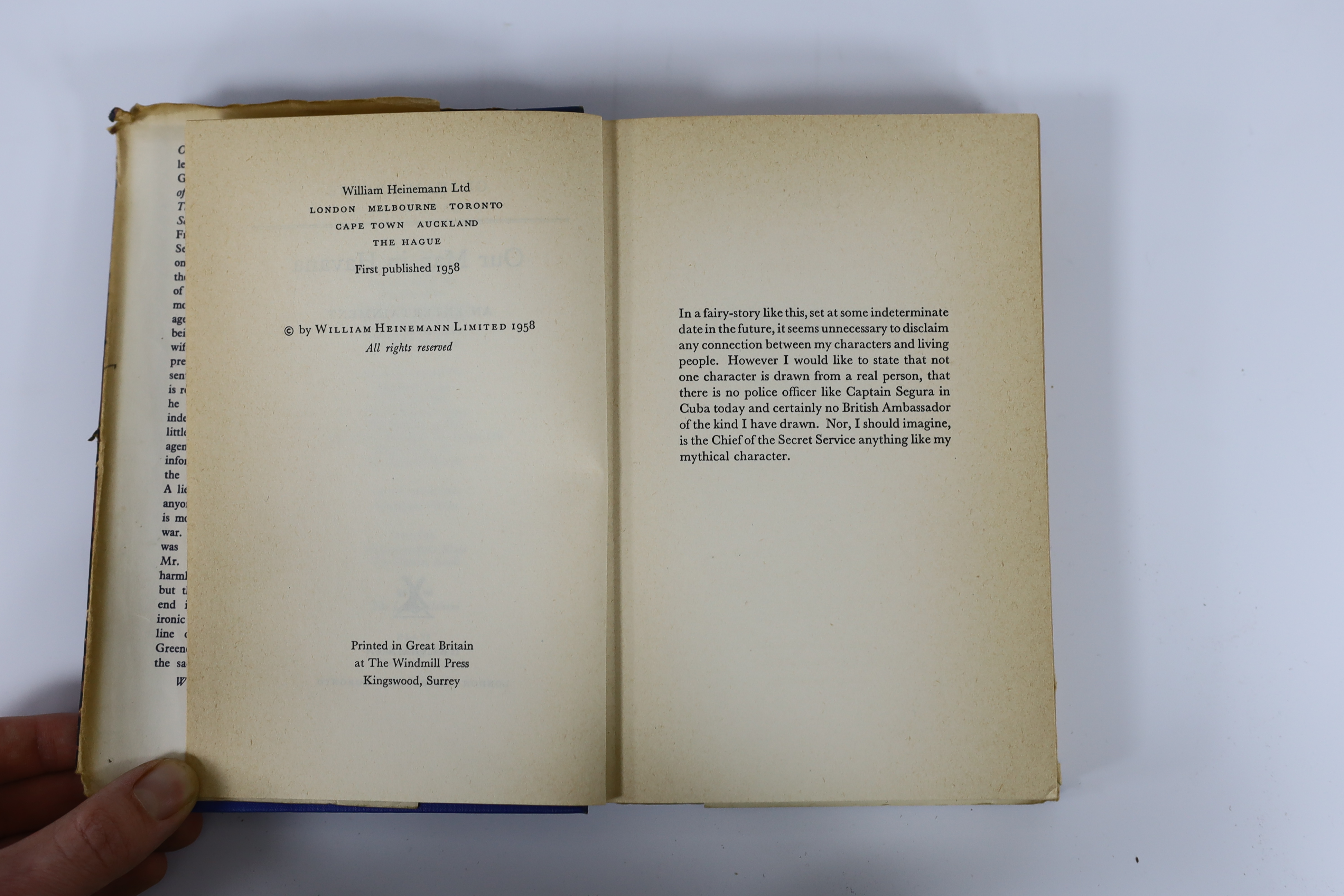 Greene, Grahame - Our Man in Havana, 1st edition, 8vo, original blue cloth, with d/j, Heinemann, London, 1958